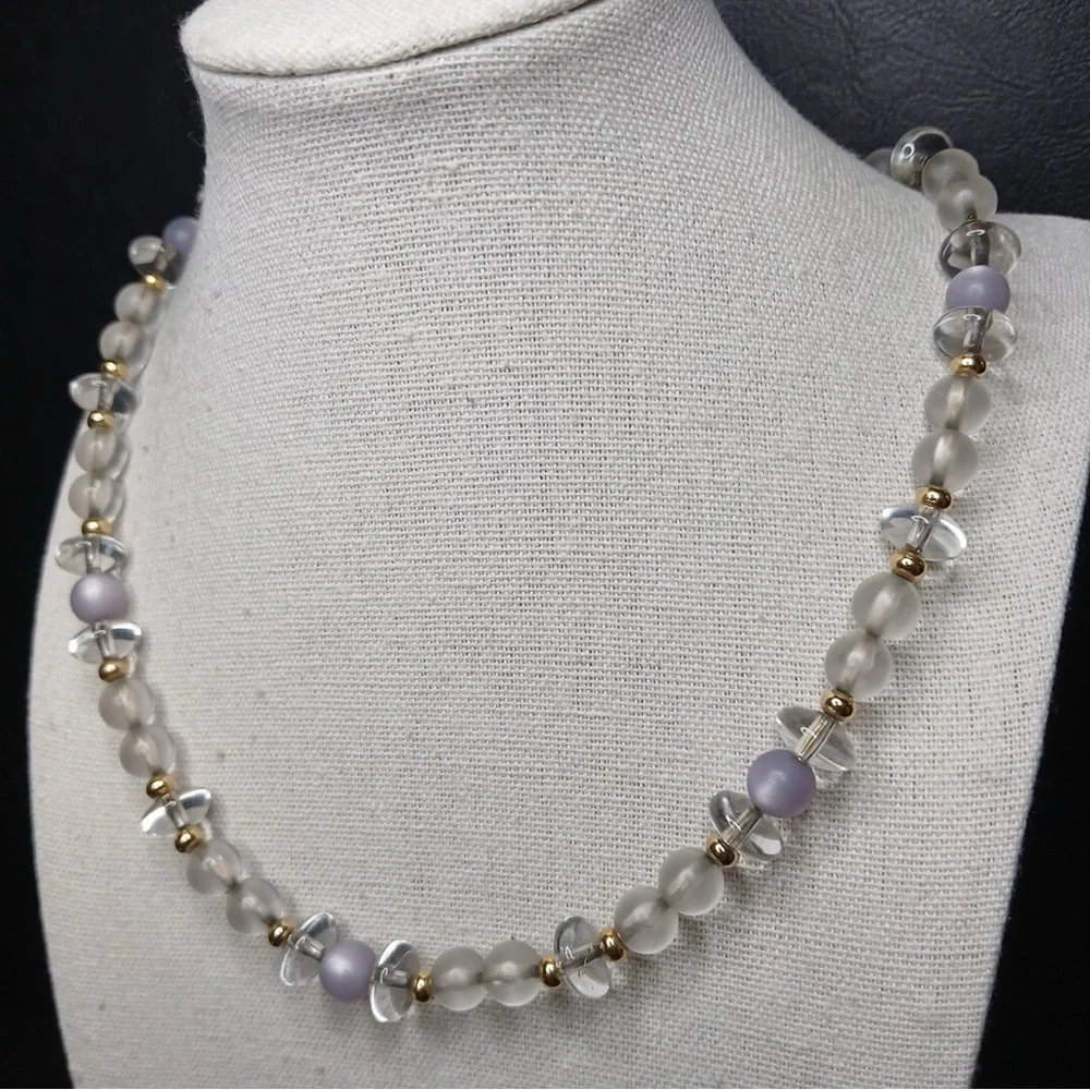 Vintage NAPIER Necklace Clear And Opalescent Lucite Beads